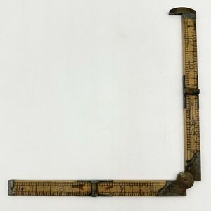 Vintage Lufkin #386 Wood Wooden 12" Folding Brass Ruler Caliper USA 1930s